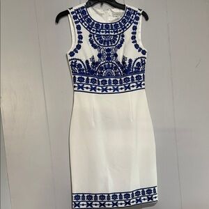Elegant White and Blue Embroidered Mini Dress